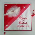 livre d'or pour mariage rouge, blanc colombes