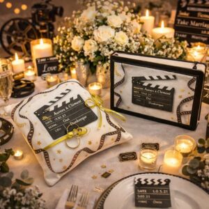 Coussin d’alliances & livre d’or – Thème Cinéma